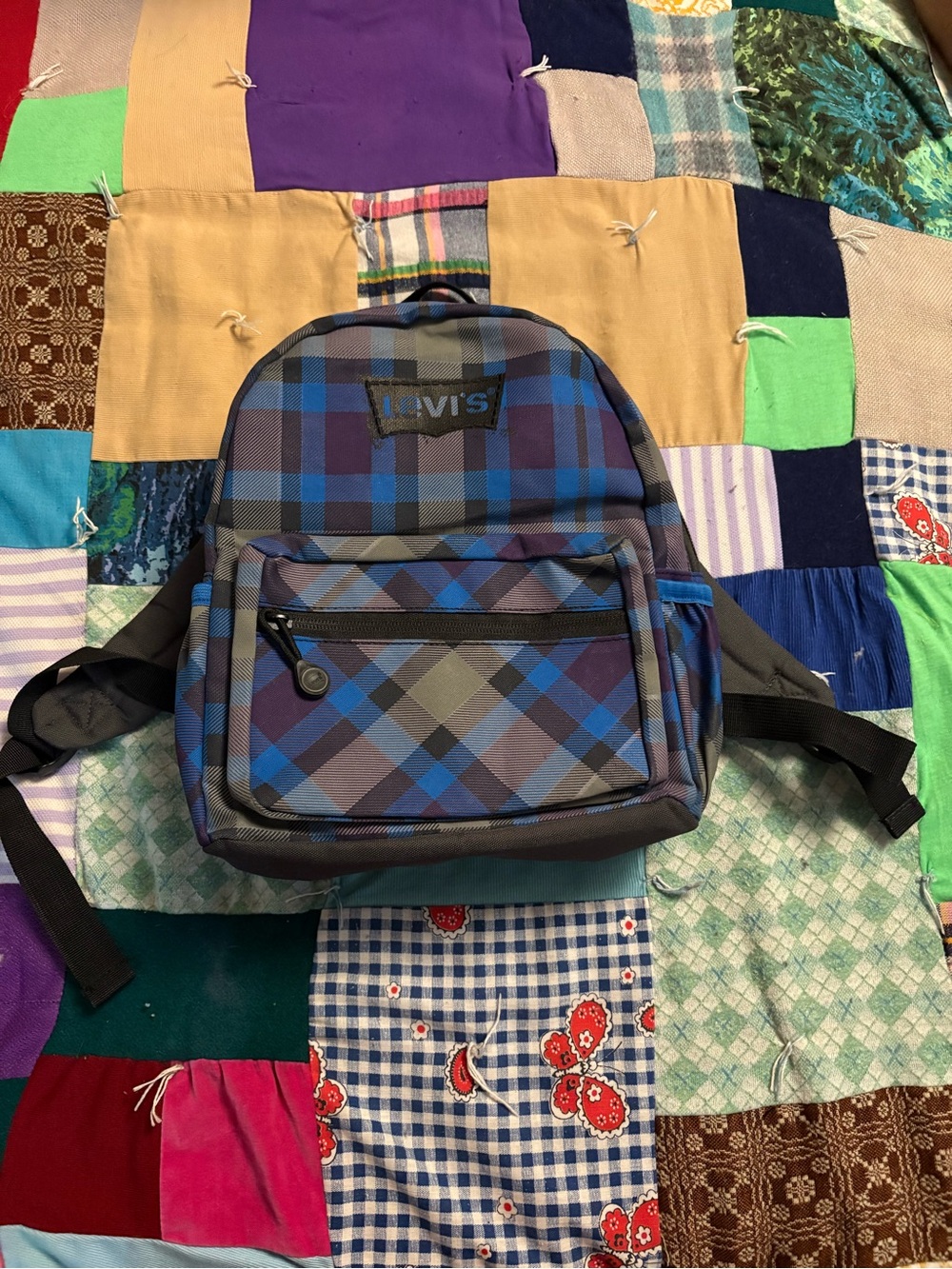 Levi's Blue and Gray Plaid Mini Backpack